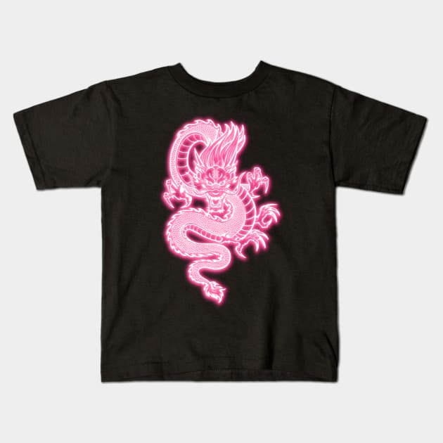 Pink Neon Glow Chinese Dragon Kids T-Shirt by la chataigne qui vole ⭐⭐⭐⭐⭐